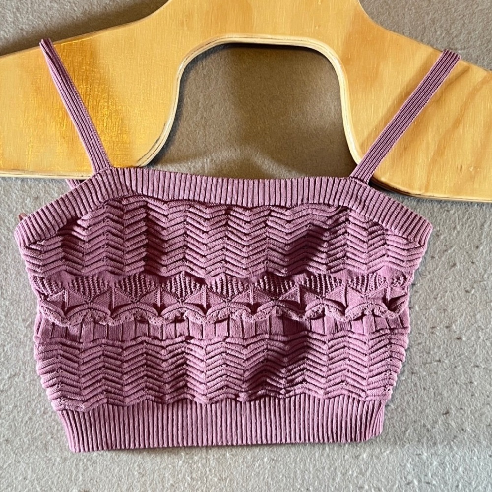 701 HERSY Chevron Textured Knit Cami Coquette Y2K Crop Top Mauve Womens‎ L